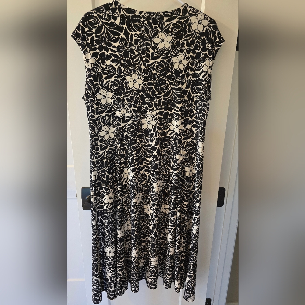 Ralph Lauren Chaps Black and White Floral Midi Dress Size XL
